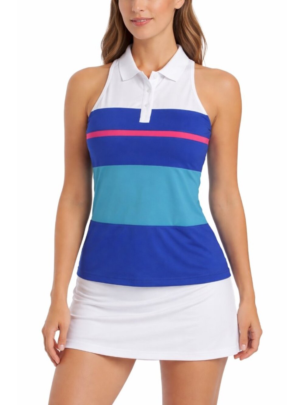 Fila Golf Polo Women's M Blue White Colorblock Sleeveless Tennis Athletic Retro